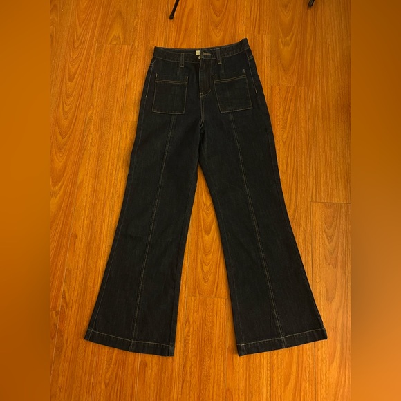 Flared cropped sailor jeans.Deep blue. Side S.Retro looking. - Picture 7 of 16